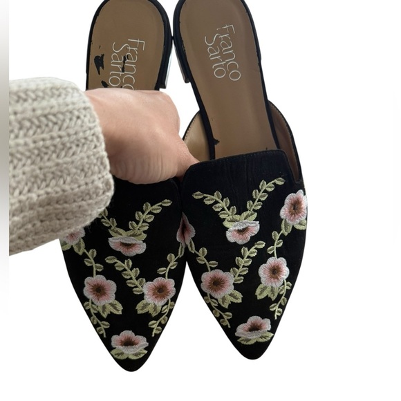 Franco Sarto Black and Pink Embroidered Mules Size 9.5 - Picture 3 of 5